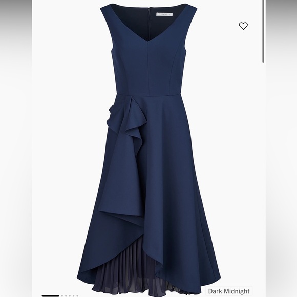 Kay Unger Begonia Ruffled A-Line Midi-Dress Navy Blue Cocktail Evening 2 - Picture 3 of 11